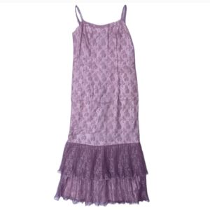 Vintage 80s purple lace pleated drop waist sleeveless maxi